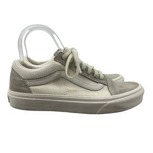 Vans Weave Sneakers Womens 6.5 Cream Suede and Canvas Lace Up Low Top Shoes